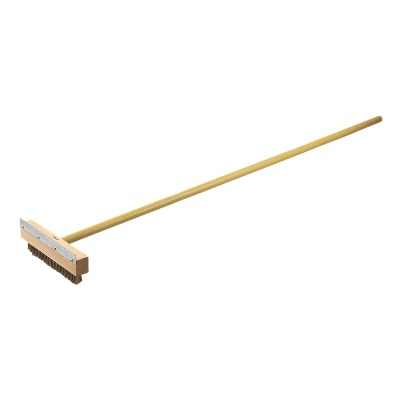 Browne Pizza Oven Brush, Wire Bristles w Steel Scraper, 36", Wood Handle