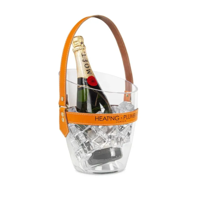 "Happy Go Sparkly" Champagne Bucket - Orange Leather Strap