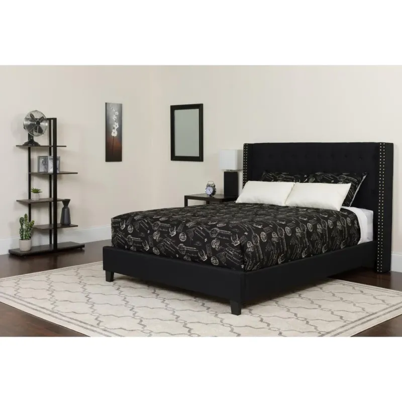 Riverdale Full Size Tufted Upholstered Platform Bed In Black Fabric With Memory Foam Mattress By Flash Furniture | Beds | Modishstore - 1