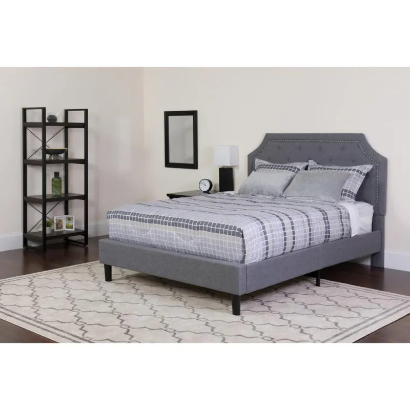 Brighton Full Size Tufted Upholstered Platform Bed In Light Gray Fabric With Memory Foam Mattress By Flash Furniture | Beds | Modishstore - 1