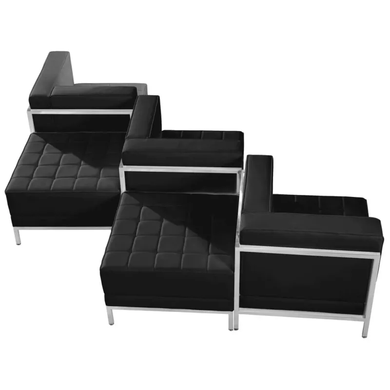 Hercules Imagination Series Black Leathersoft 5 Piece Chair & Ottoman Set By Flash Furniture | Sofa Set | Modishstore - 1