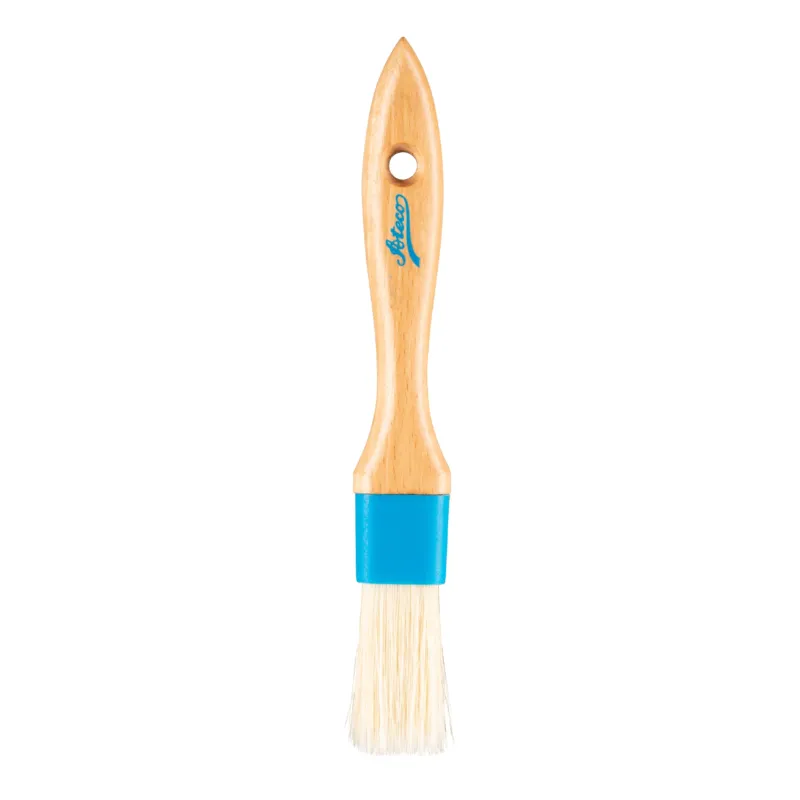 Ateco Flat Pastry Brush, White Natural Boar Bristles, Wood Handle