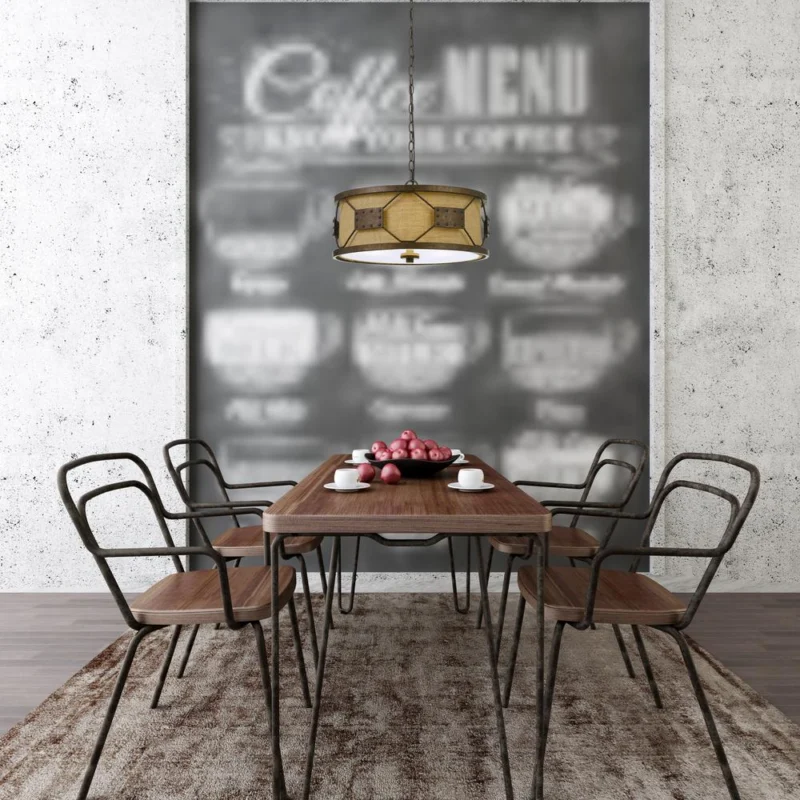 60W X 3 Ragusa Metal 2 In 1 Pendant/Semi Flush Mount Fixture With Burlap Shade By Cal Lighting | Pendant Lamps | Moidshstore