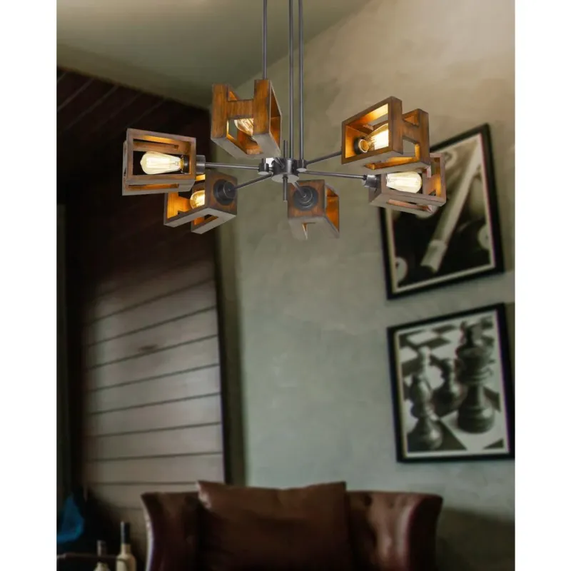 60W X 6 Biel Metal/Wood Chandelier (Edison Bulbs Not Included) By Cal Lighting | Chandeliers | Moidshstore