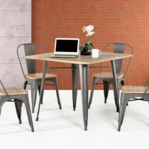 30' Grey Steel And Wood Square Dining Table By Homeroots | Dining Tables | Modishstore