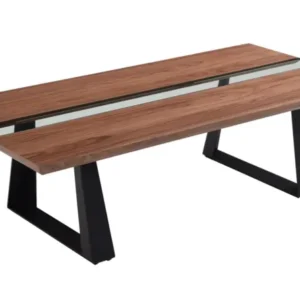 16' Walnut Veneer Metal and Glass Coffee Table By Homeroots - 284308 | Coffee Tables | Modishstore