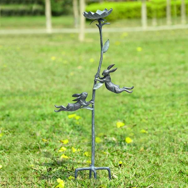 Rowdy Rabbit Pair and Flower Birdfeeder With Stake By SPI Home | Outdoor Decor | Modishstore