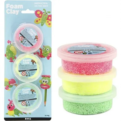 Foam Clay 3x14g Lt Grn Neon Pink &