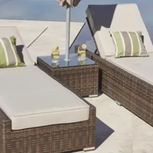 Brown Piece Outdoor Armless Chaise Lounge Set with Cushions By Homeroots | Outdoor Chaise Lounges | Modishstore