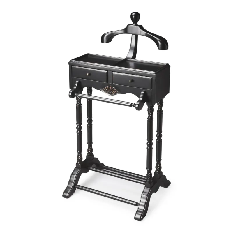 Handsome Vintage Style Black Finish Wood Valet By Homeroots | Nightstands | Modishstore - 1