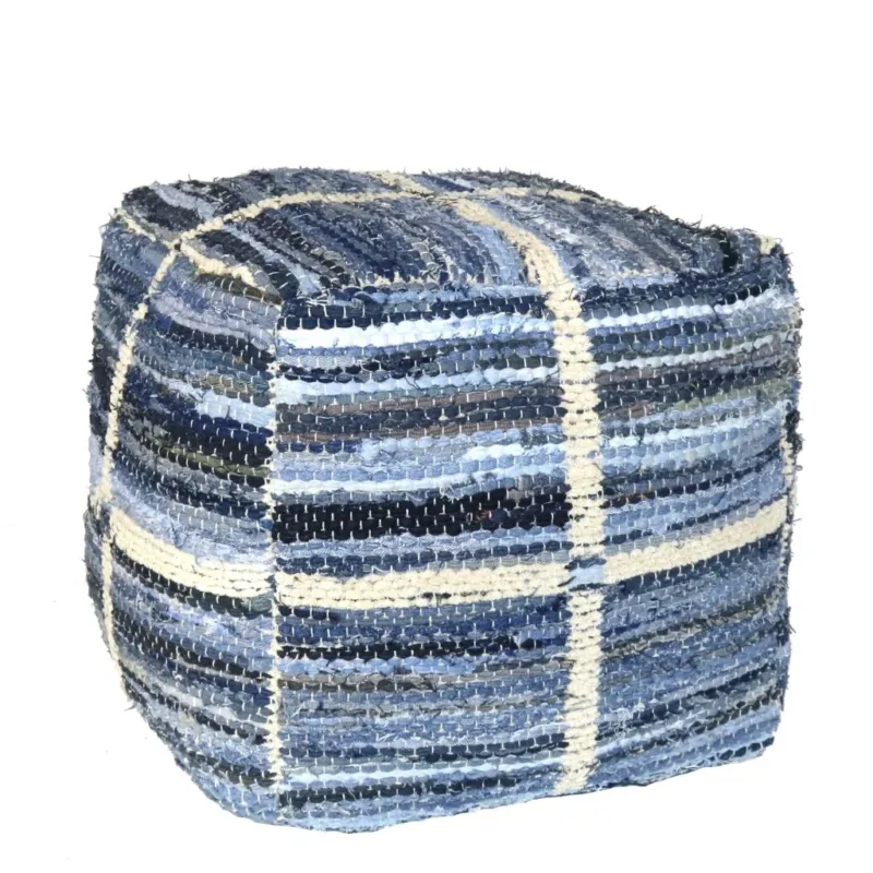 Blue Striped Square Pouf By Homeroots | Ottomans | Modishstore - 1