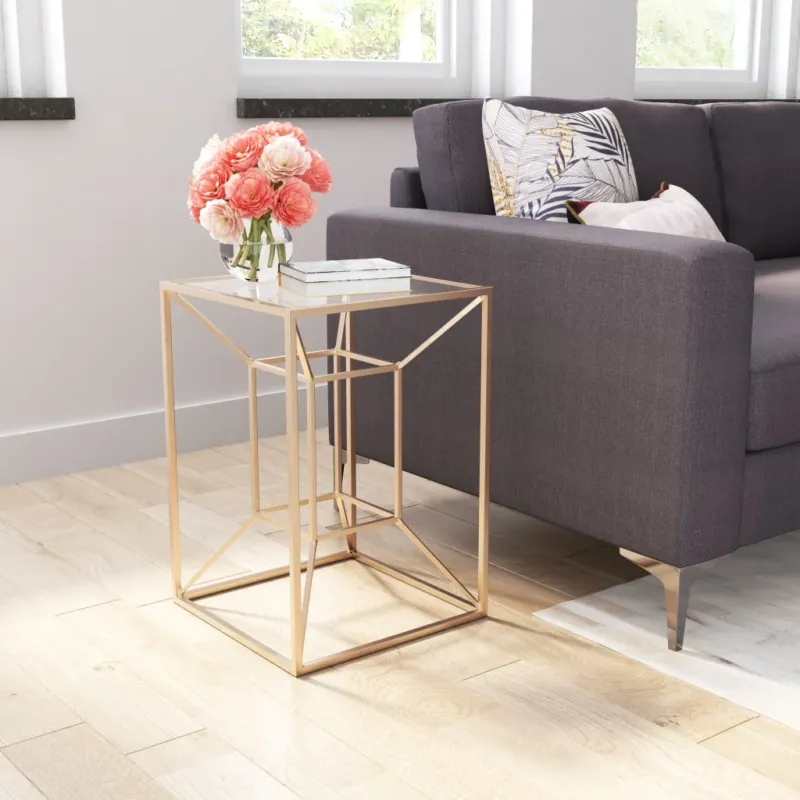 23" Gold And Clear Genuine Marble Look Square End Table By Homeroots | End Tables | Modishstore