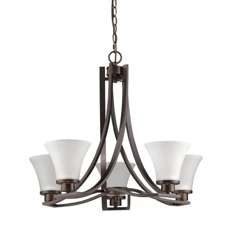 Mia 5-Light Oil-Rubbed Bronze Chandelier With Etched Glass Shades By Homeroots | Chandeliers | Modishstore