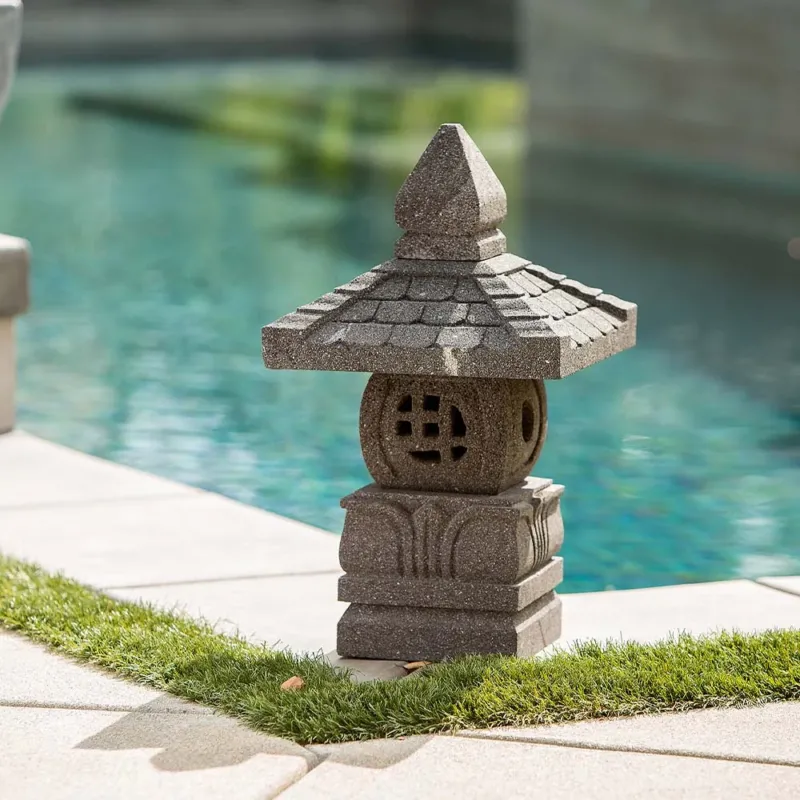 Lava Stone Garden Lantern - Dasglo Set of 2 By Garden Age Supply | Minerals and Stones | Modishstore - 1