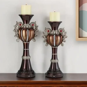 Set Of Two Bronze Tabletop Urn Shape Pillar Candle Holders By Homeroots | Candle Holders | Modishstore - 1