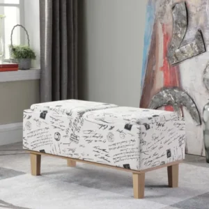 17" Wood Brown And Beige Upholstered 100% Polyester Entryway Bench With Flip Top By Homeroots | Benches | Modishstore