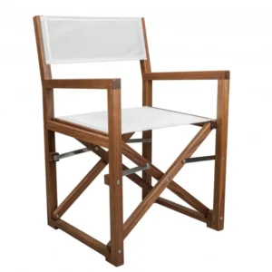 White and Natural Wood Solid Wood Indoor Outdoor Director Chair By Homeroots | Outdoor Chairs | Modishstore - 1