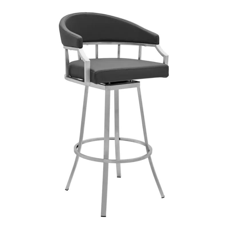 36" Gray Faux Leather And Iron Swivel Low Back Counter Height Bar Chair By Homeroots | Bar Stools | Modishstore