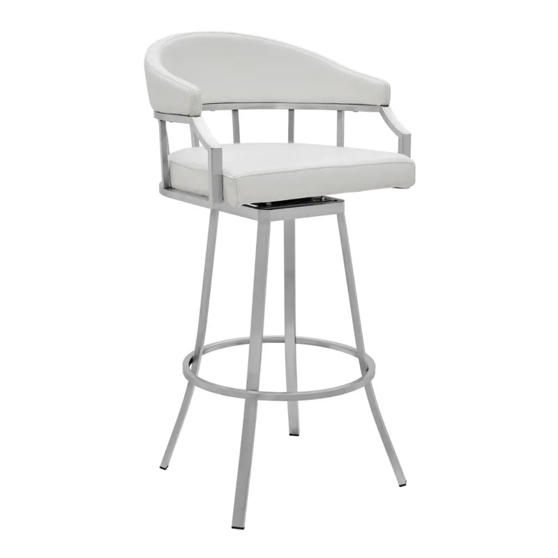 36" White Faux Leather And Iron Swivel Low Back Counter Height Bar Chair By Homeroots | Bar Stools | Modishstore