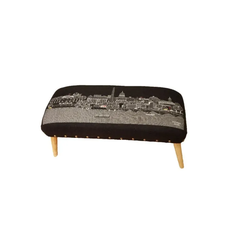 38" Black Washington DC Nighttime Skyline Embroidered Ottoman By Homeroots | Ottomans | Modishstore