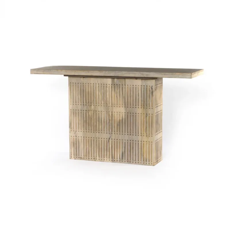 Ivory Solid Wood Distressed Pedestal Console Table By Homeroots | Console Tables | Modishstore - 1
