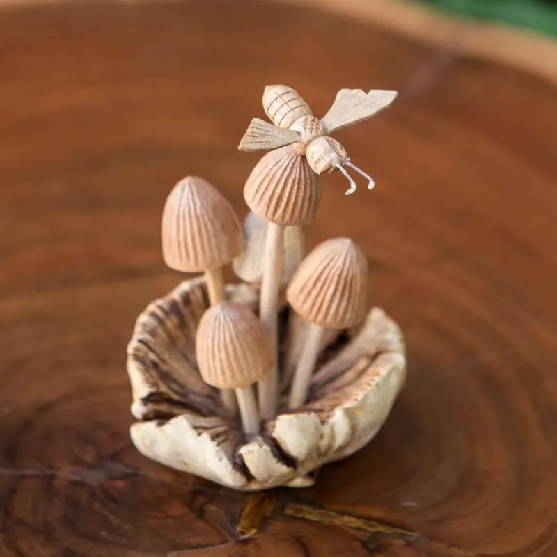 Parasite Bee on Mushrooms Set of 4 By Garden Age Supply | Sculptures | Modishstore - 1
