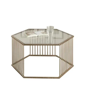 34" Champagne And Clear Glass And Metal Hexagon Coffee Table By Homeroots | Coffee Tables | Modishstore