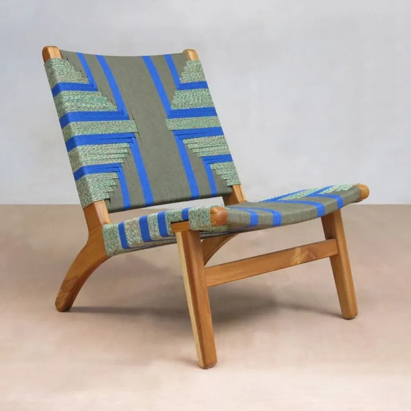 Masaya Lounge Chair - Emerald Coast Pattern and Teak | Lounge Chairs | Modishstore