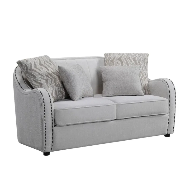 63" Beige And Black Linen Curved Love Seat And Toss Pillows By Homeroots | Loveseats | Modishstore