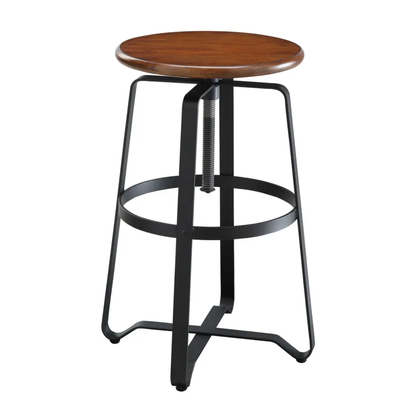 30" Chestnut Steel Swivel Backless Adjustable Height Bar Chair With Footrest By Homeroots | Bar Stools | Modishstore