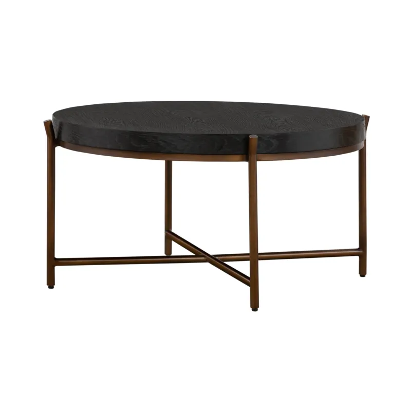 32" Black And Brown Solid Wood Round Coffee Table By Homeroots | Coffee Tables | Modishstore