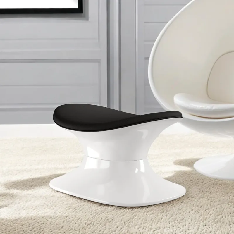 Black and White Wool And Fiberglass Contempo Footstool Ottoman By Homeroots | Ottomans | Modishstore - 1