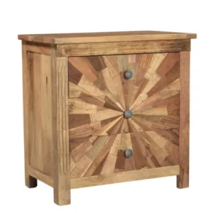 Brown Three Drawer Starburst Pattern Solid Wood Nightstand By Homeroots | Nightstands | Modishstore - 1