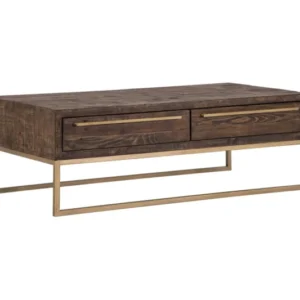 Dark Brown And Gold Metal Coffee Table With Drawer By Homeroots | Coffee Tables | Modishstore - 1
