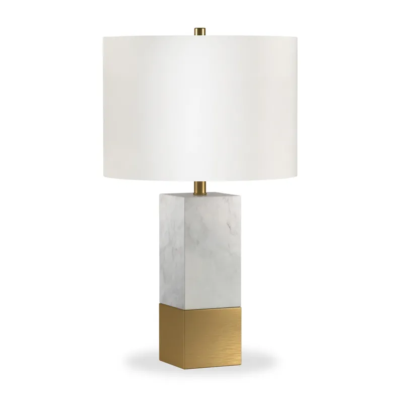 Gold and White Marble Table Lamp With White Drum Shade By Homeroots | Table Lamps | Modishstore - 1