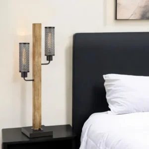 Gray Metal Two Light Table Lamp With Black Novelty Shade By Homeroots | Table Lamps | Modishstore - 1