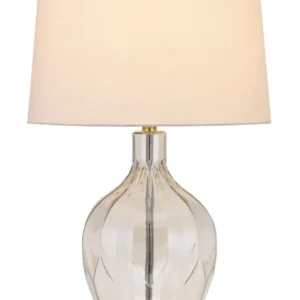 Clear Metal Table Lamp With Off White Drum Shade By Homeroots | Table Lamps | Modishstore - 1