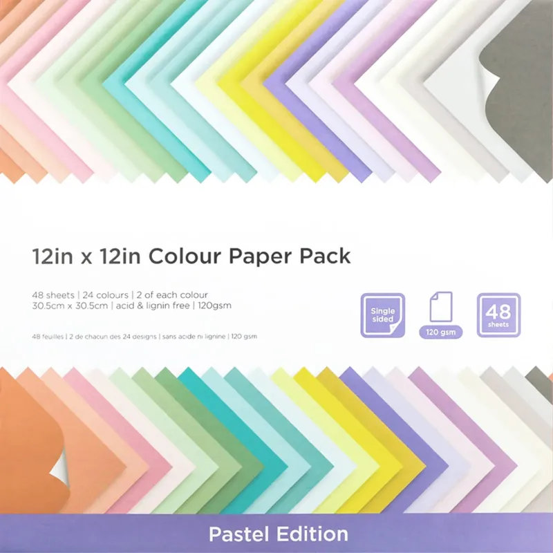 Dovecraft 12 x 12 Coloured Paper Pack - Pastel Edition (48 Sheets)