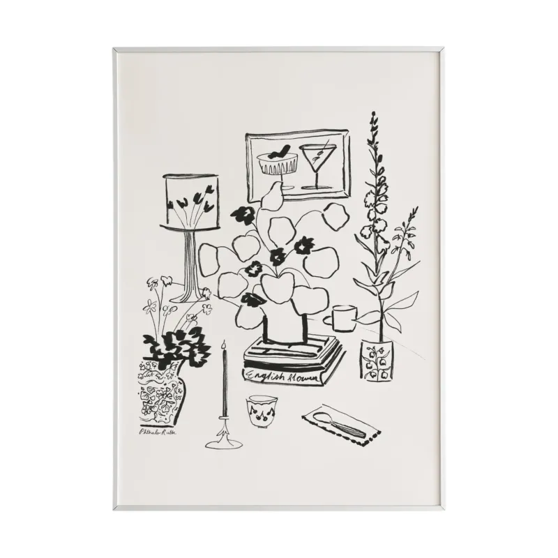 Blooms & Bobs Black and White Line Art Print