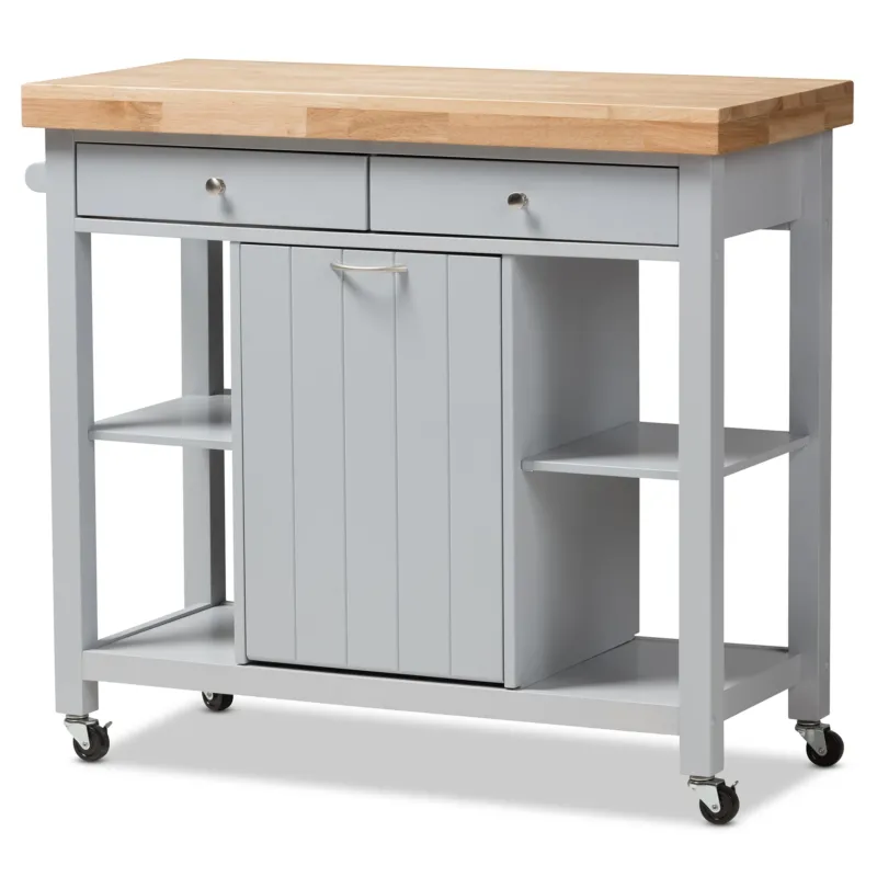 Baxton Studio Hayward Coastal and Farmhouse Light Grey Wood Kitchen Cart | Bar Carts | Modishstore