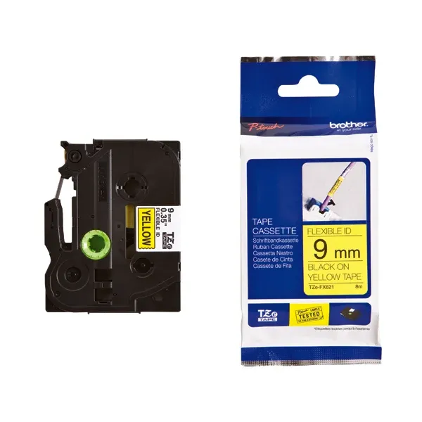 Brother TZe P-touch Labelling Tape 9mm x 8m Black on Yellow TZEFX621