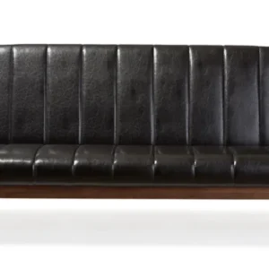 Baxton Studio Nikko Mid-century Modern Scandinavian Style Black Faux Leather Wooden 3-Seater Sofa | Modishstore | Sofas