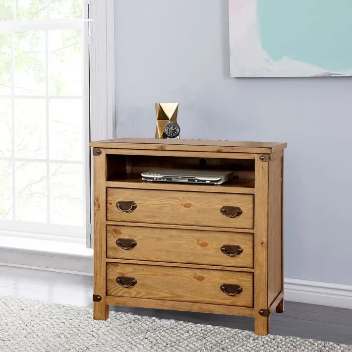 Cottage Style Wooden Media Chest With Three Drawers, Brown By Benzara | Drawers | Modishstore