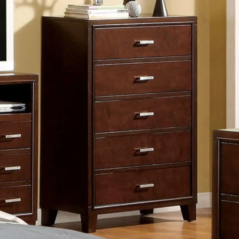 Wooden Utility Chest With Tapered Legs, Brown Cherry By Benzara | Drawers | Modishstore
