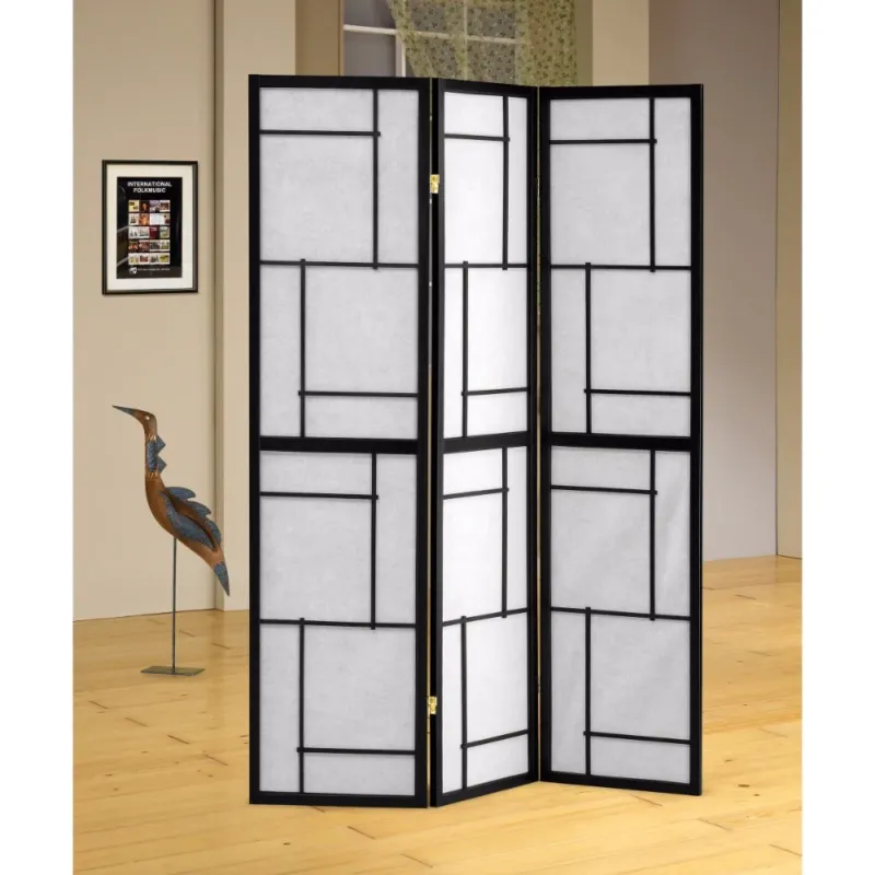 Stylish 3 Panel Wooden Folding Screen, Black By Benzara | Room Divider | Modishstore