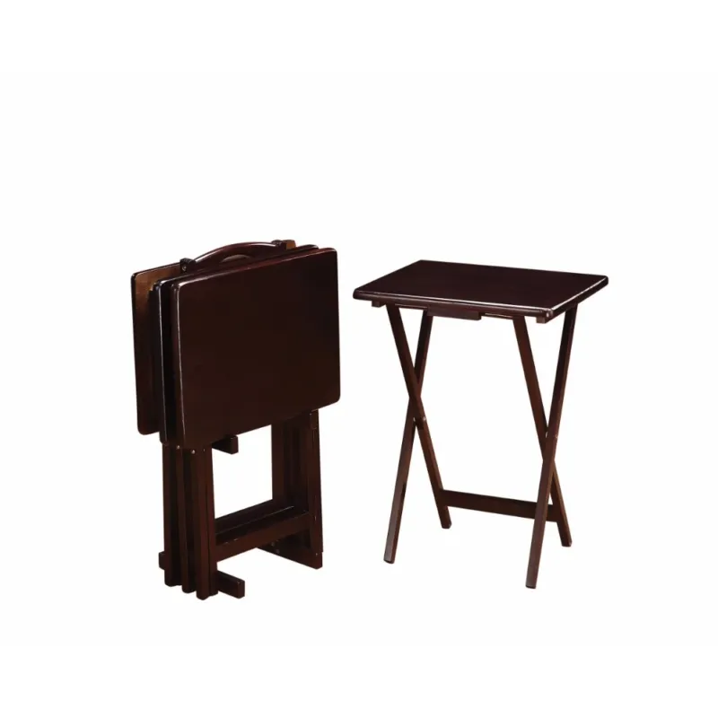 5 Piece Rectangular Wooden Tray Table Set, Brown By Benzara | Side Tables | Modishstore