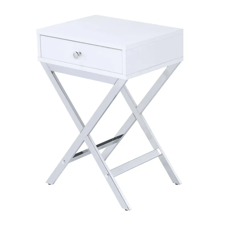Wood And Metal Side Table With Crossed Base, White And Silver By Benzara | Side Tables | Modishstore