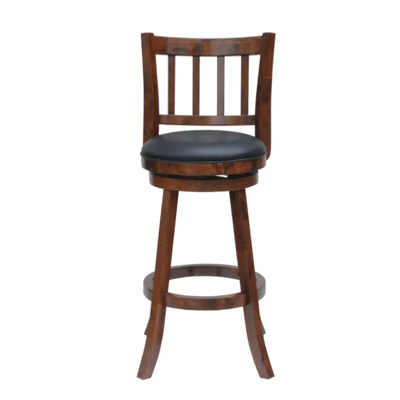 Round Padded Seat Counter Stool With Slatted Back, Brown And Black By Benzara | Bar Stools & Table | Modishstore