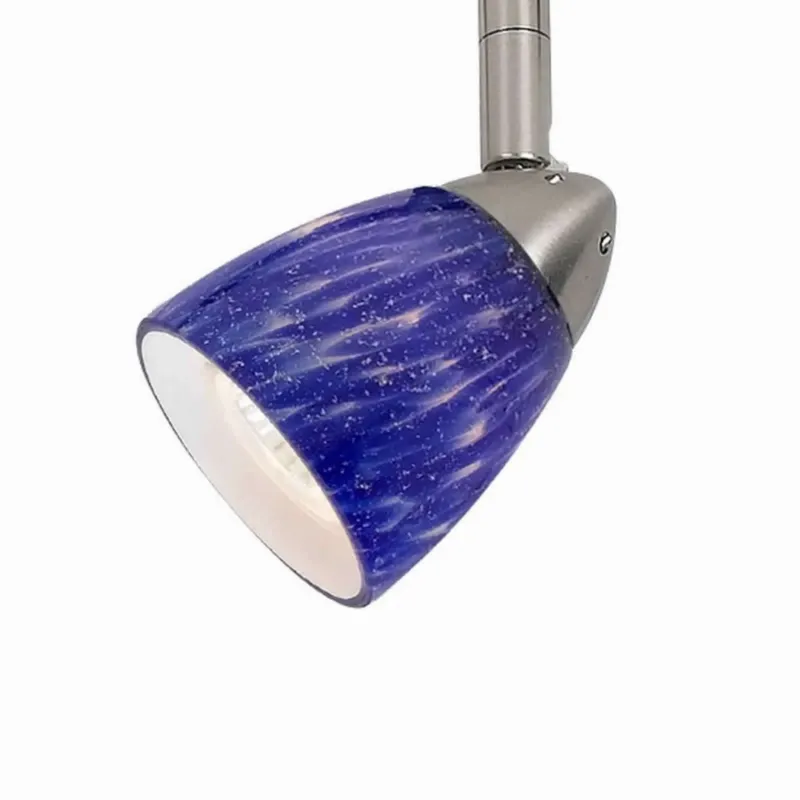 50 Watt Track Fixture With Handblown Glass Shade, Silver And Blue By Benzara | Track Lights | Modishstore