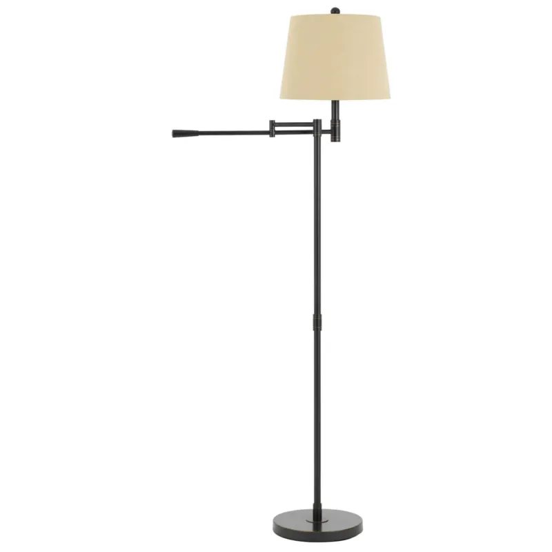 Metal Floor Lamp With Swing Arm And Tubular Stand, Beige And Black By Benzara | Floor Lamps | Modishstore